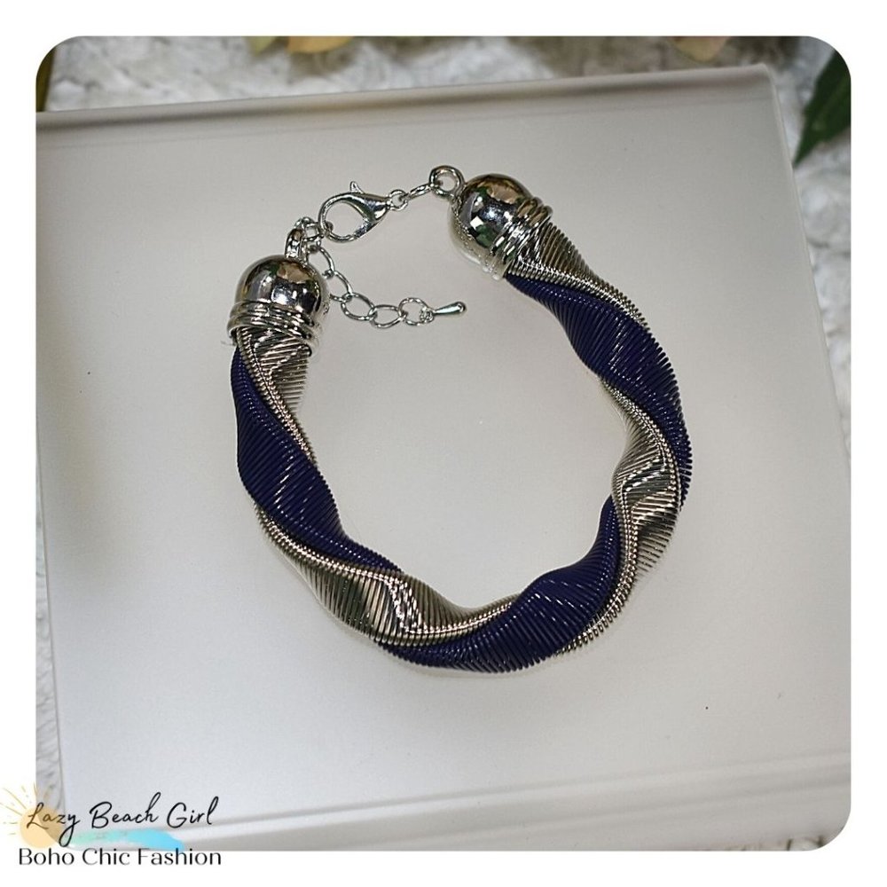Blue Silver Twist Bracelet